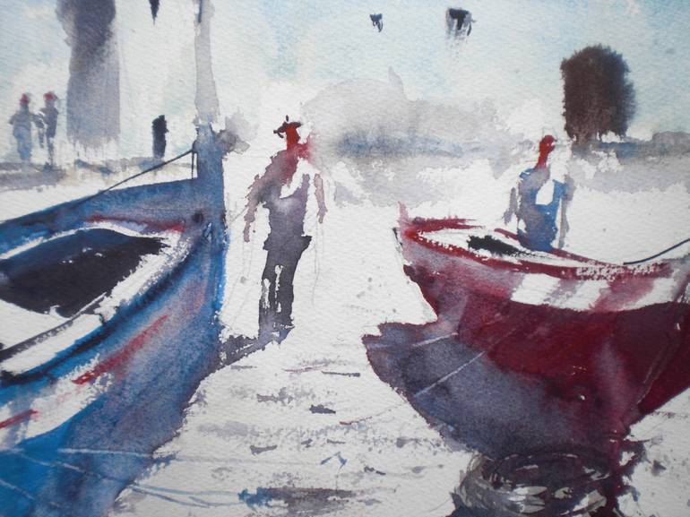 Original Impressionism Boat Painting by Giorgio Gosti