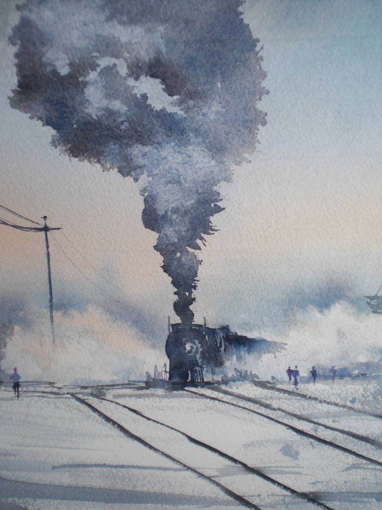 Original Impressionism Train Painting by Giorgio Gosti