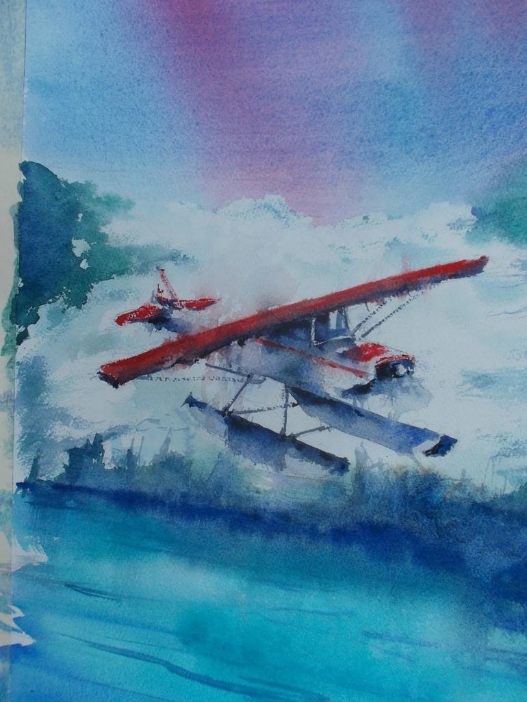 Original Impressionism Airplane Painting by Giorgio Gosti