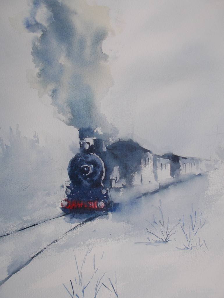 Original Impressionism Train Painting by Giorgio Gosti