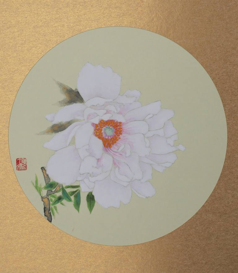 Flower-Botan in the Moon Painting by Ikue Maekawa | Saatchi Art