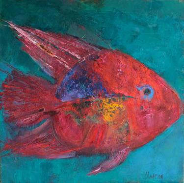 Fish painting oil on canvas wall art fishes cycle thumb