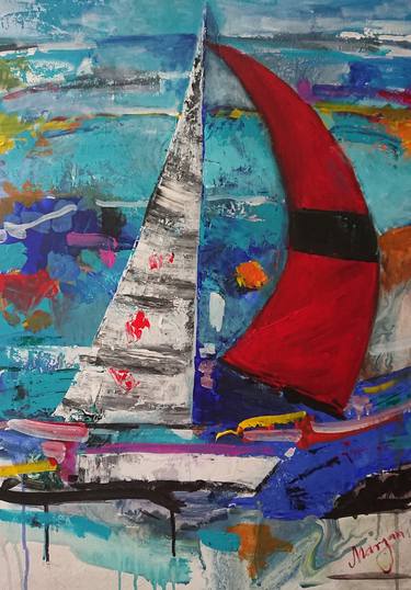 Regatta - 3 original handmade sailsboat wallart thumb