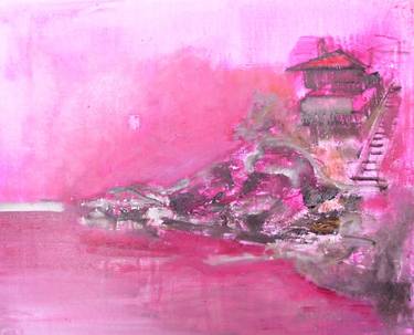 Seascape in pink colors original painting coastal wall art oil on canvas by Cornelia Margan thumb