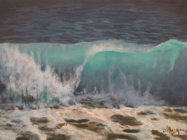 Wave original seascape artwork oil on canvas painting thumb
