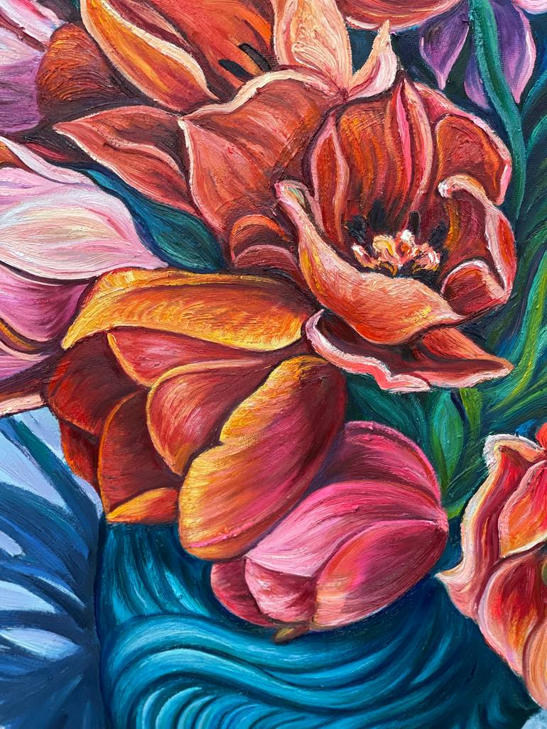 Original Art Deco Floral Painting by Ellada Ismayilova