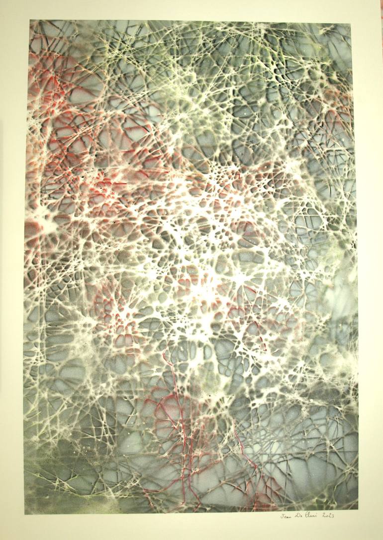 Original Abstract Aerial Drawing by De Cluni Jean