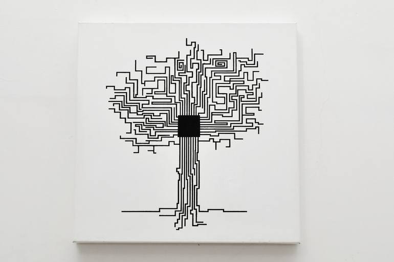 Original Geometric Tree Painting by Fausto Rullo