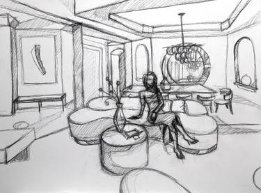 Original Contemporary Interiors Drawings by Michael Hanna