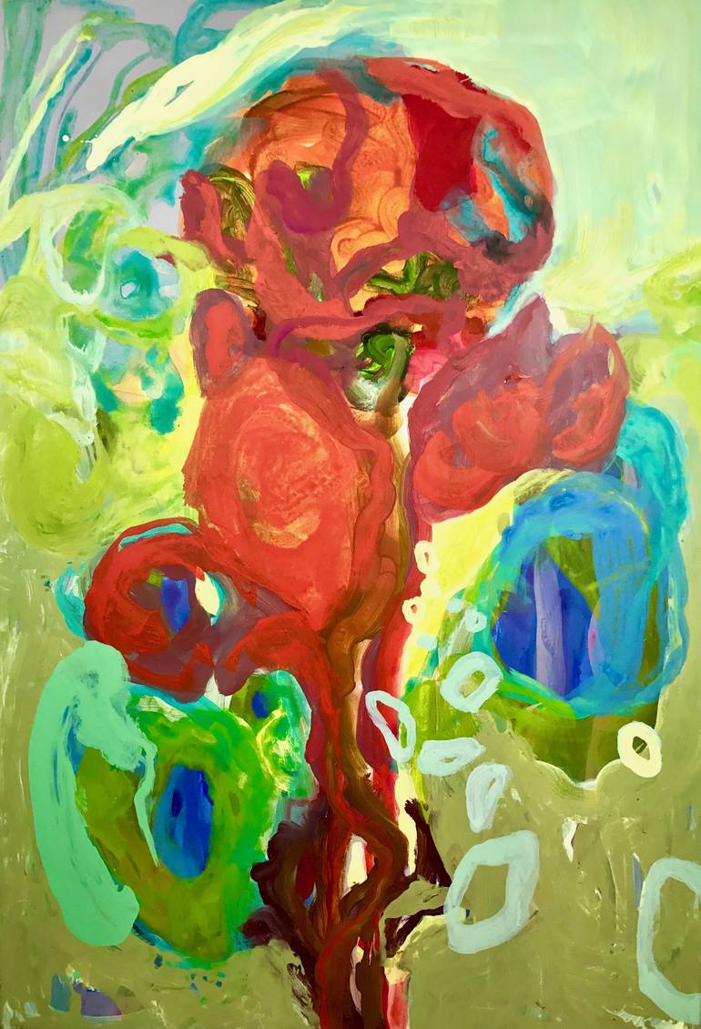 Original Abstract Painting by Sabine Kuehner | Abstract Art on Canvas | Wild Garden (red)