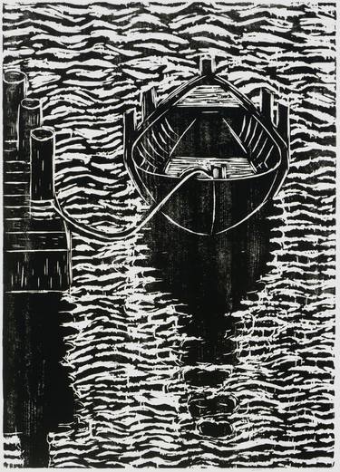 Original Expressionism Boat Printmaking by Margie Greve