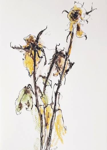 Original Expressionism Floral Drawings by Karina Plachetka