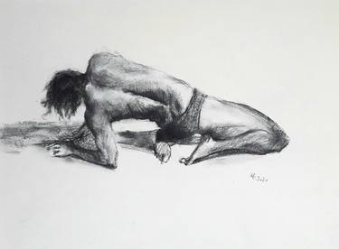Charcoal drawing, woman body outline An Afternoon in Montparnasse  Original Art - Alex Righetto