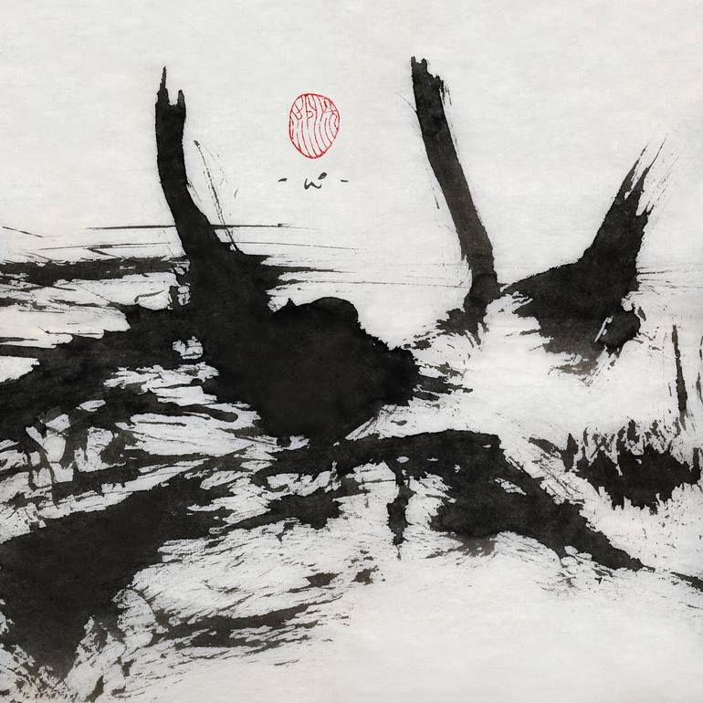 ZEN SUMI INK PAINTING ON RICE PAPER, SUMI-E Painting by Nikolai Jelneronov