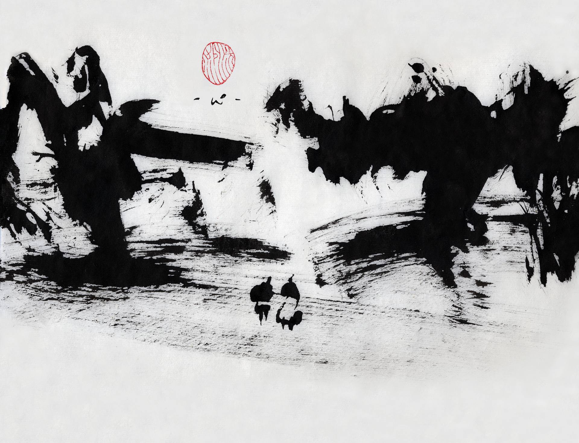 ZEN SUMI INK PAINTING ON RICE PAPER, SUMI-E Painting by Nikolai