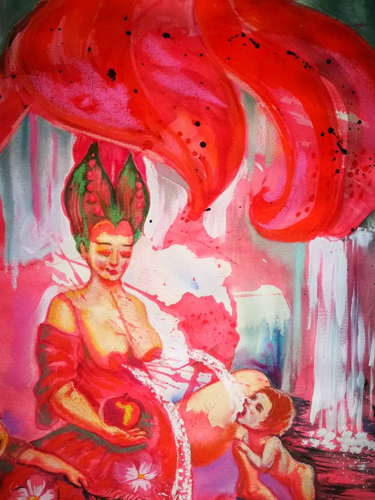 Original Surrealism Love Painting by Velta Emilija Platupe