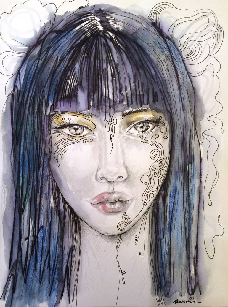 sad blue eyes drawing