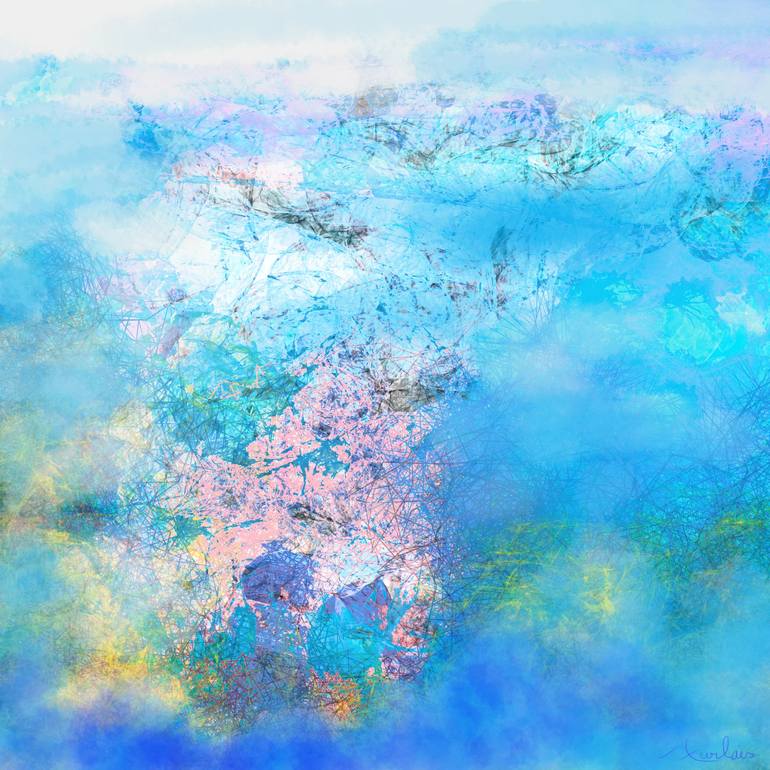 Original Water Digital by Anne Turlais | Contemporary Art on Paper | Between Earth, Sea and Sky (Entre Terre, Mer et Ciel)