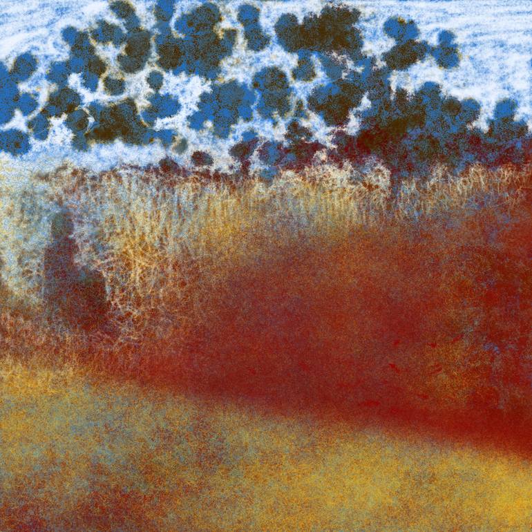 Original Landscape Digital by Anne Turlais | Abstract Art on Paper | Guardian of the Land (Gardienne des Terres)