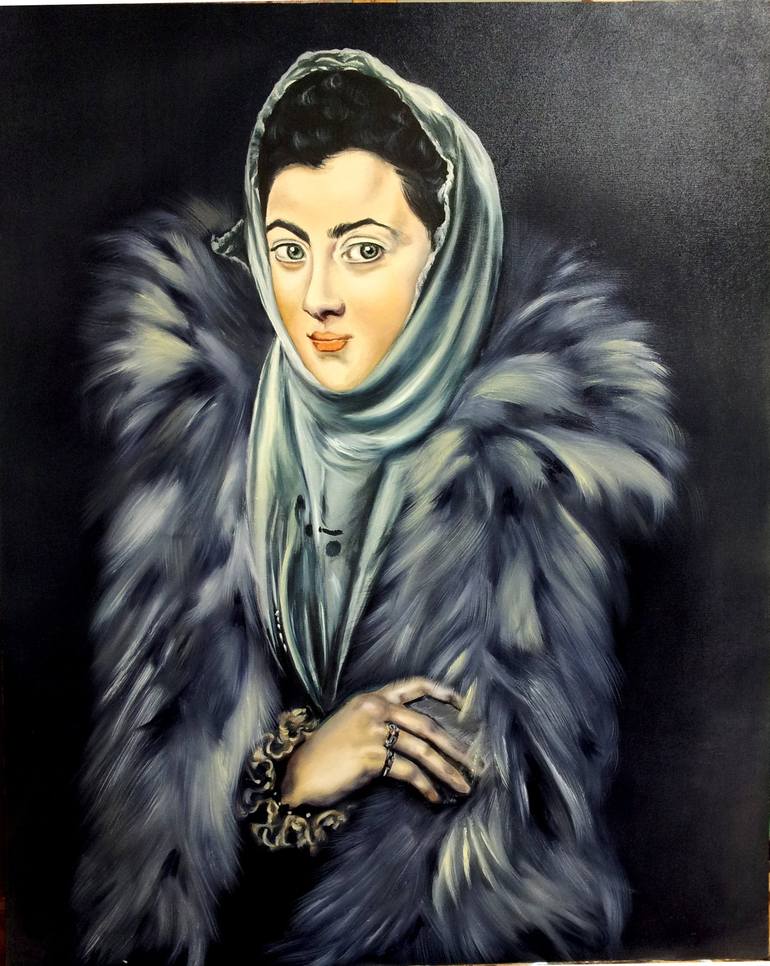 woman with fur Painting by Dilek Çakırer | Saatchi Art