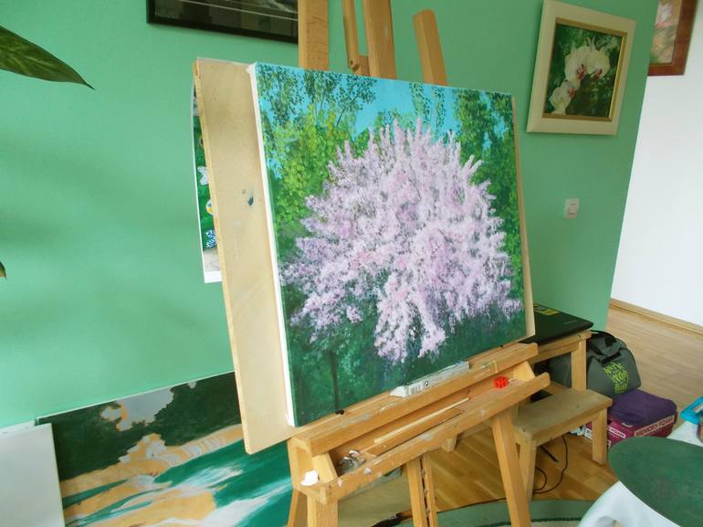 Original Impressionism Garden Painting by Livia-Doina Stanciu