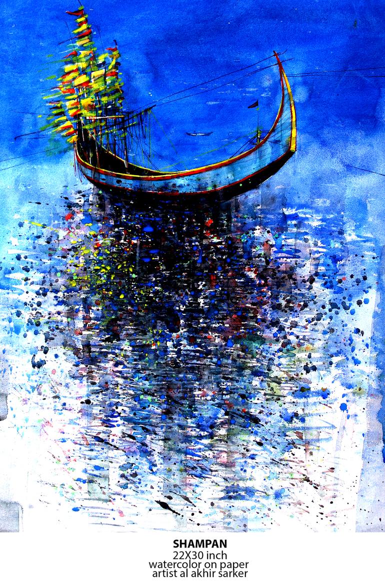 Original Modern Boat Painting by al-akhir sarker