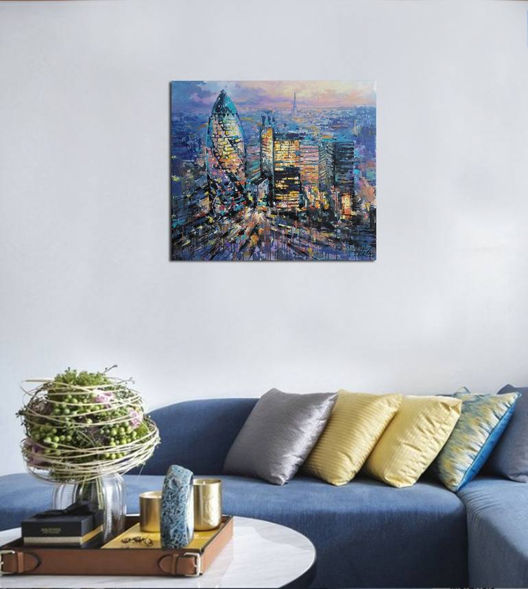 Original Abstract Expressionism Cities Painting by VIKTORIJA LAPTEVA