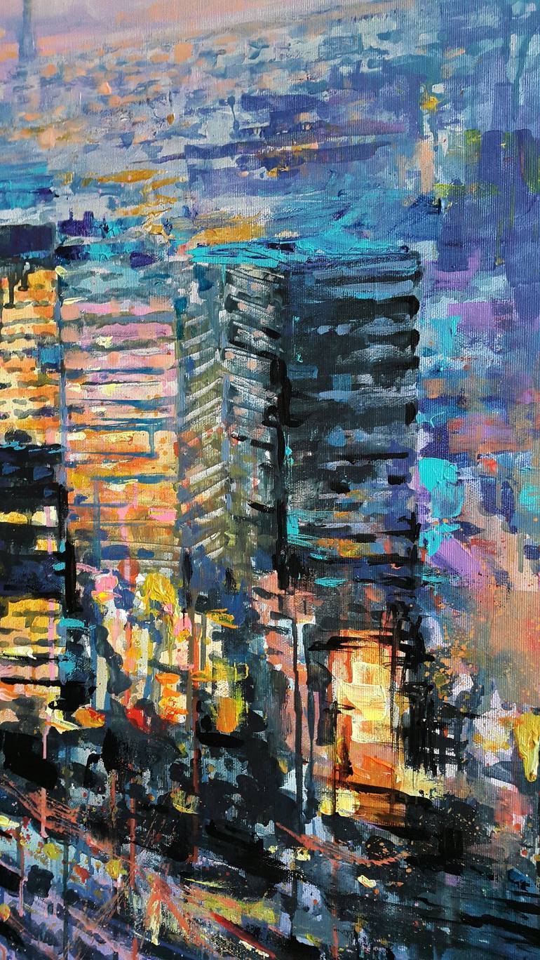 Original Abstract Expressionism Cities Painting by VIKTORIJA LAPTEVA