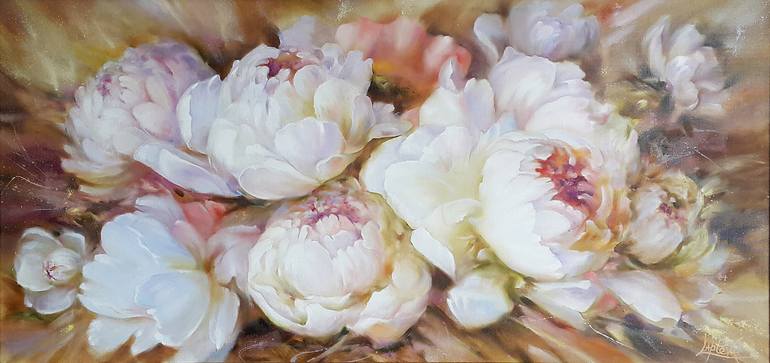 Triumph of white peonies Painting by VIKTORIJA LAPTEVA | Saatchi Art