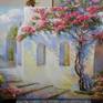 Painting Blossom bystreet Greece - Victoria Lapteva, Ukraine, oil, canvas. The painting sold unframed