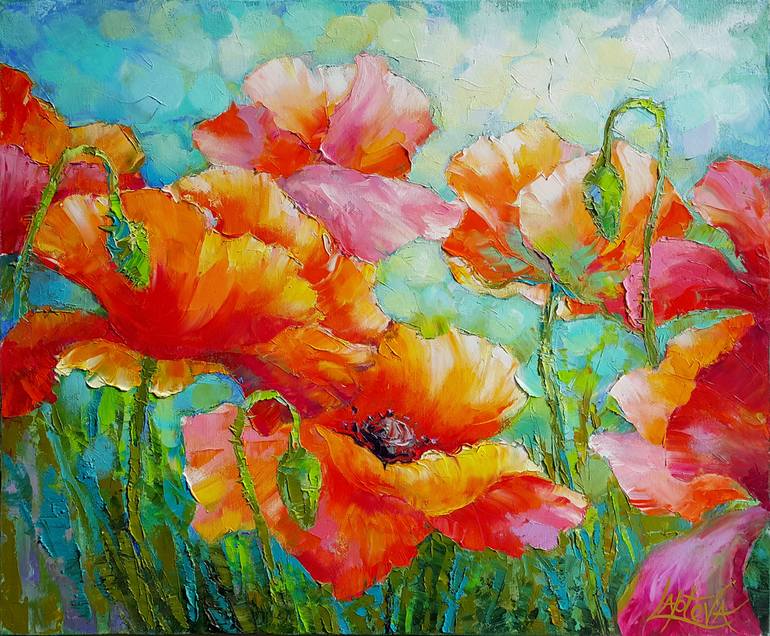 Poppies Painting by VIKTORIJA LAPTEVA | Saatchi Art