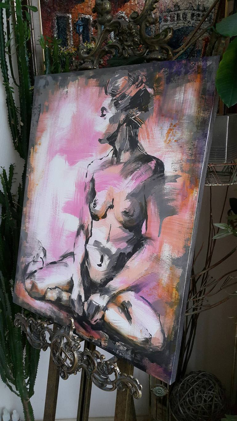 Original Abstract Expressionism Nude Painting by VIKTORIJA LAPTEVA