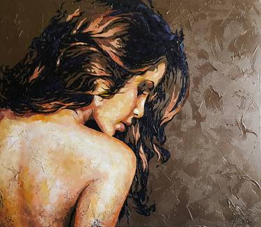 Beautiful nude girl, portrait naked figure woman, oil, acrylic, canvas, painting thumb