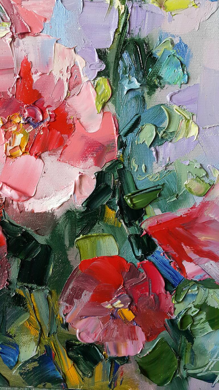 Pink flowers mallows - plants painting, flower, flora - original oil ...