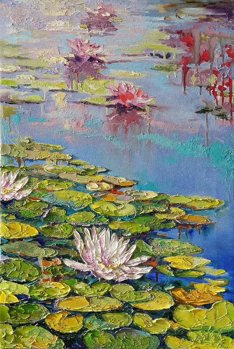 Water Lilies - Pond, Lily, Painting Oil Original Impasto Painting By ...