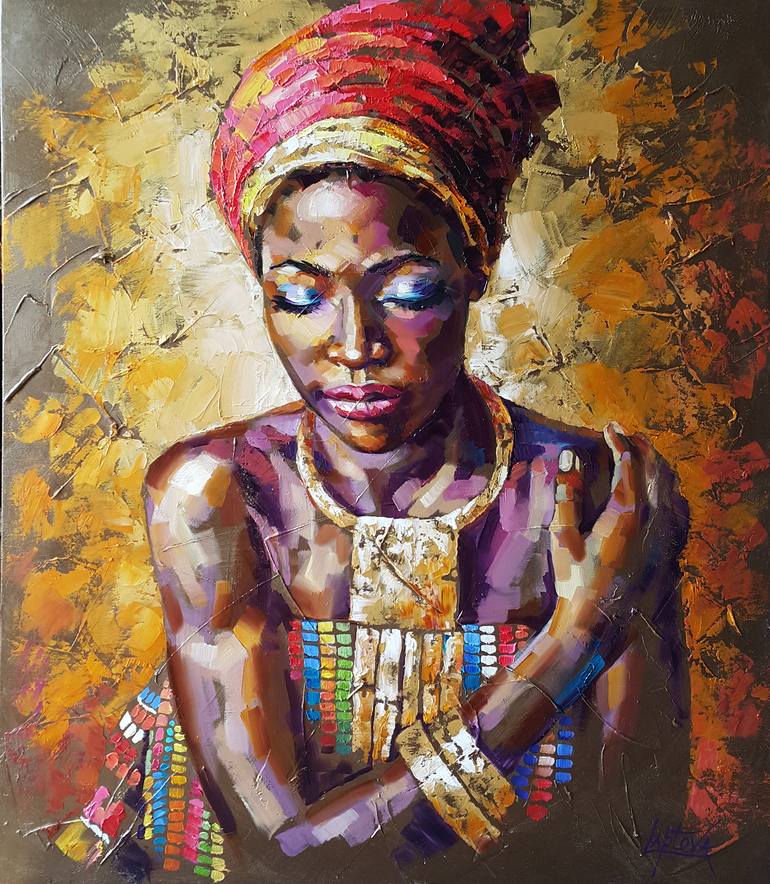 painting african queen, woman face impressionism, african beauty, african q...
