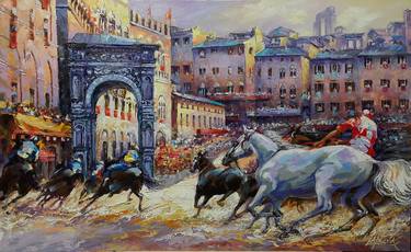 Palio di Siena - horse race, original oil painting thumb