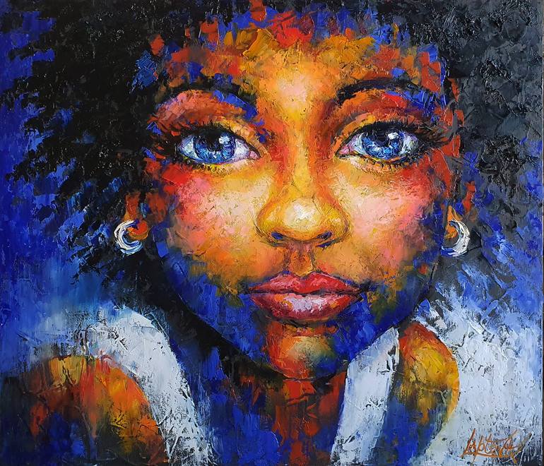 Sight of a young girl - portrait african girl Painting by VIKTORIJA ...