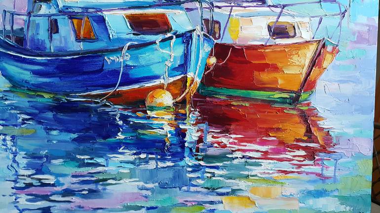 Original Expressionism Boat Painting by VIKTORIJA LAPTEVA