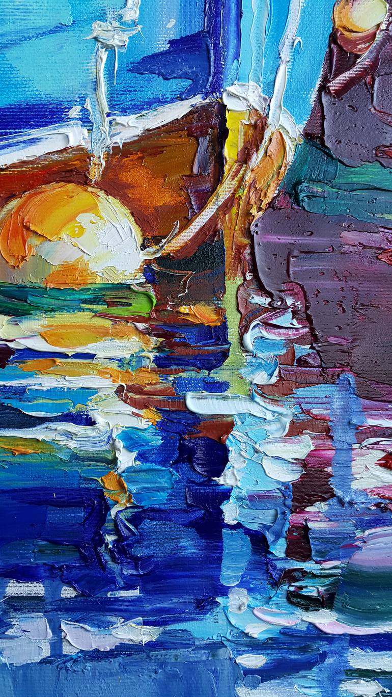 Original Expressionism Boat Painting by VIKTORIJA LAPTEVA