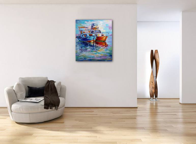 Original Expressionism Boat Painting by VIKTORIJA LAPTEVA