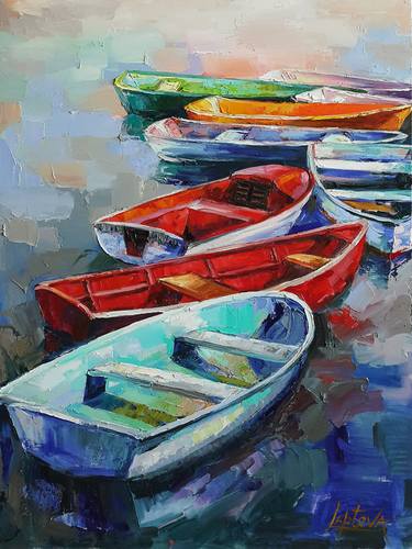 Original Expressionism Boat Paintings by VIKTORIJA LAPTEVA