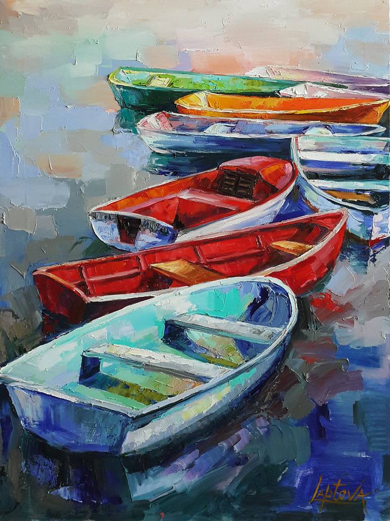 Original Expressionism Boat Paintings by Viktorija Lapteva