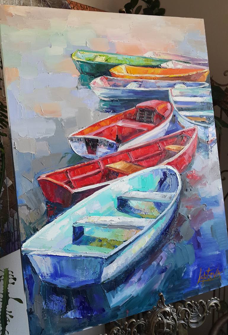 Original Expressionism Boat Painting by Viktorija Lapteva