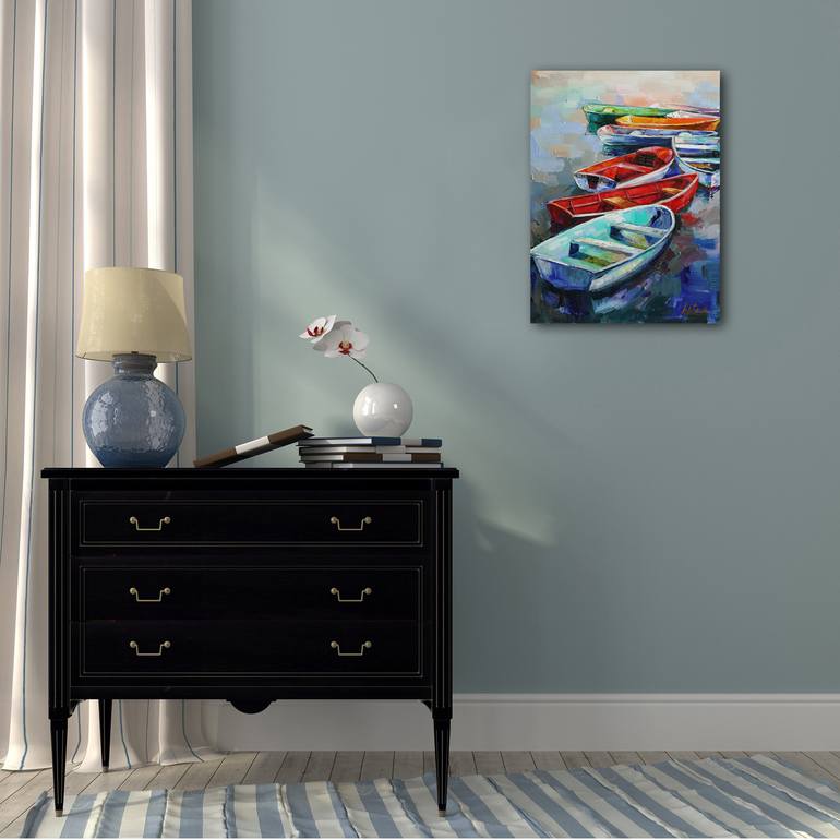 Original Expressionism Boat Painting by Viktorija Lapteva