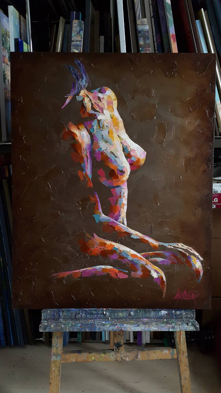 Original Abstract Expressionism Nude Painting by VIKTORIJA LAPTEVA