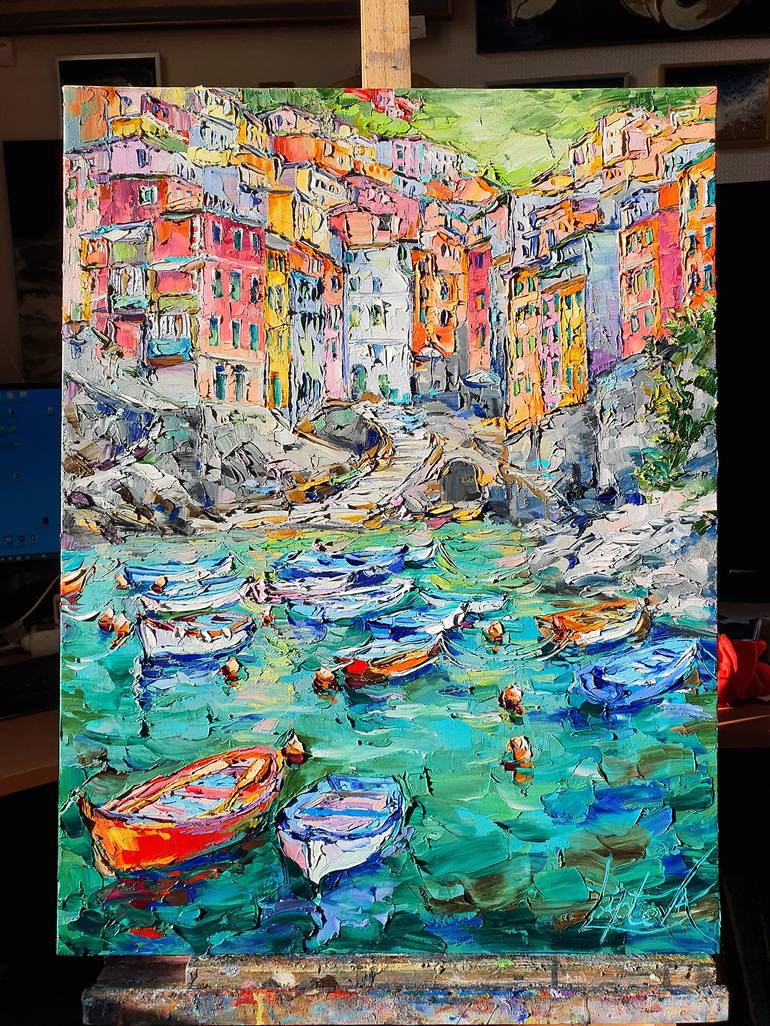 Original Expressionism Boat Painting by VIKTORIJA LAPTEVA