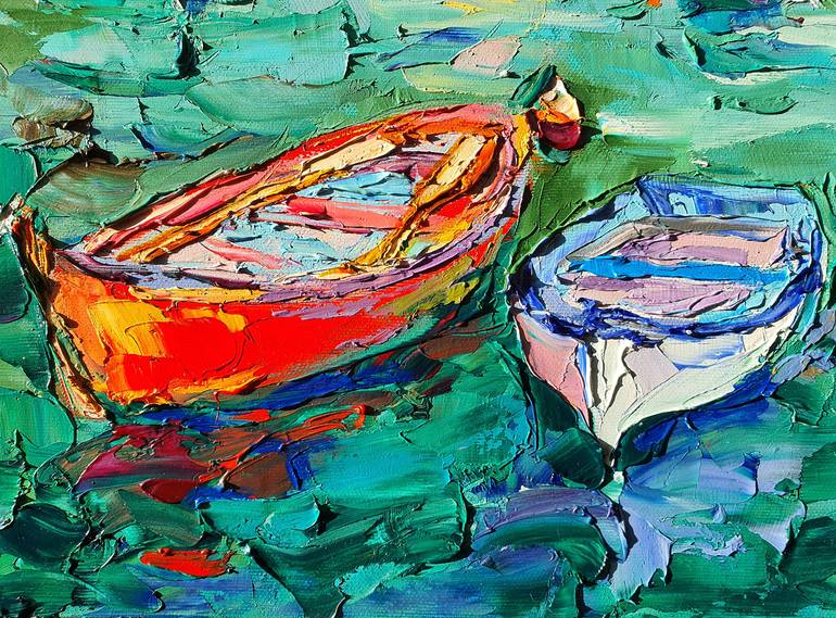 Original Expressionism Boat Painting by VIKTORIJA LAPTEVA