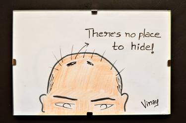 Miniature Original Art - Line Drawing Cartoon - BALD IS BEAUTIFUL thumb