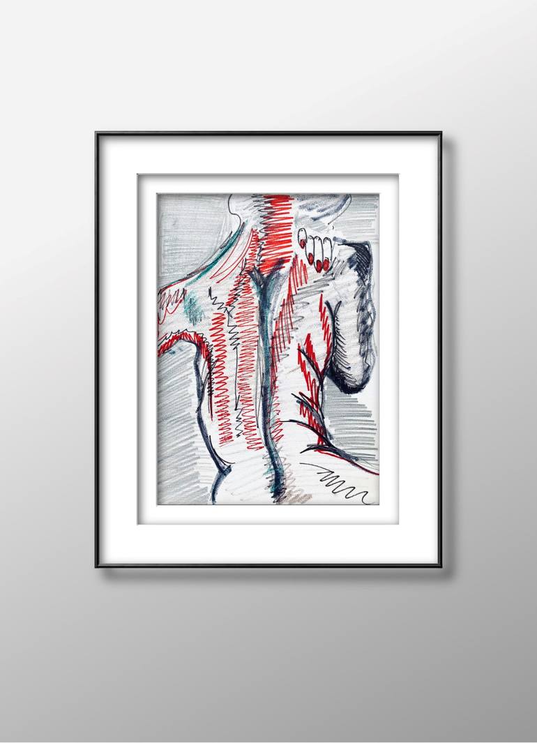 Original Abstract Expressionism Body Drawing by Mari Carva